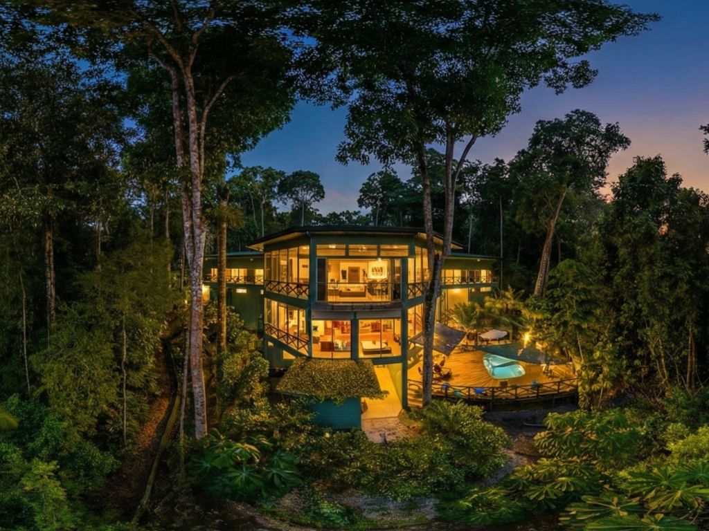 El Genio Estate at twilight surrounded by virgin jungle