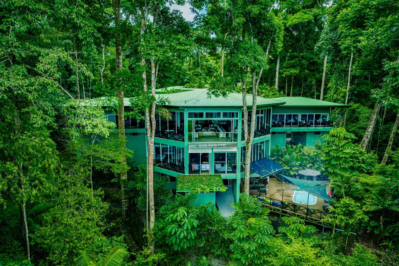 Aerial view of El Genio Estate in the Osa Peninsula rainforest